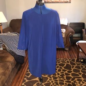 Sheer sleeves on a gorgeous Blue DKNY Dress
